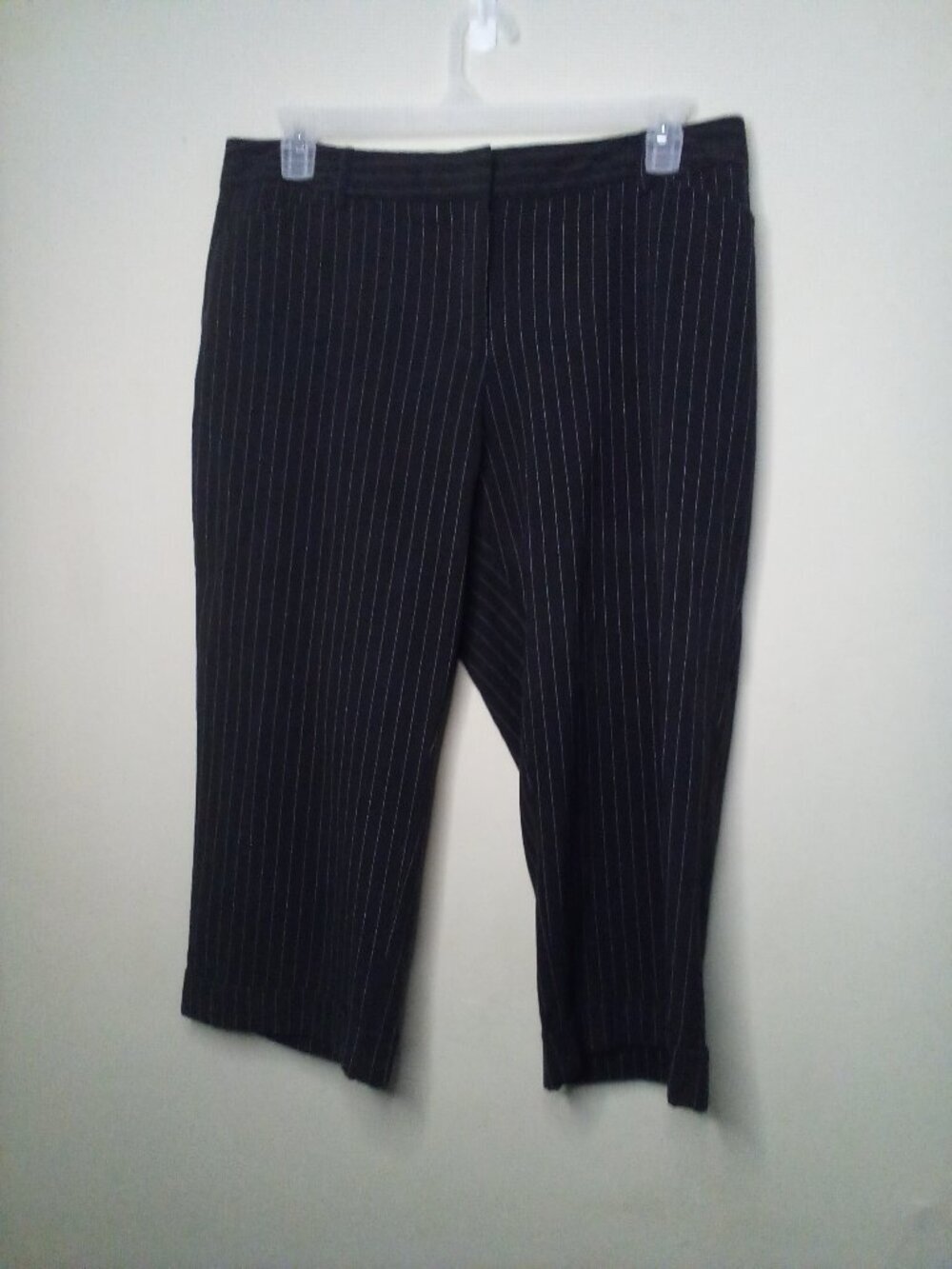 Danielle B Pants Women 16 Capri Cropped Stripe Roll Hem Black